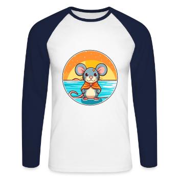 Mouse Watercolor Cartoon Kawaii Clipart Animal - Unisex Long Sleeve Baseball T-Shirt - white/navy - Front - Nik (191cm)