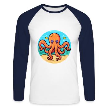 Octopus Watercolor Cartoon Kawaii Clipart Animal - Unisex Long Sleeve Baseball T-Shirt - white/navy - Front - Nik (191cm)
