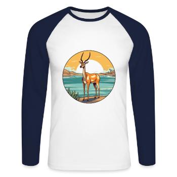 Impala Aquarell Karikatur Kawaii Clipart Tier - Unisex Baseballshirt langarm - Weiß/Navy - Vorne - Nik (191cm)