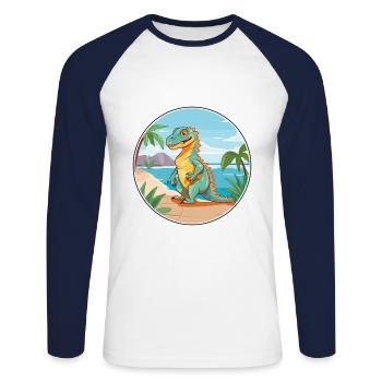 Iguana Watercolor Cartoon Kawaii Clipart Animal - Unisex Long Sleeve Baseball T-Shirt - white/navy - Front - Nik (191cm)