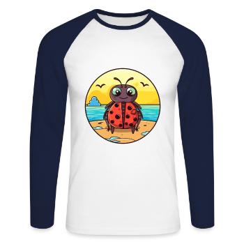 Ladybug Watercolor Cartoon Kawaii Clipart Animal - Unisex Long Sleeve Baseball T-Shirt - white/navy - Front - Nik (191cm)