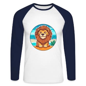 Lion aquarelle dessin animé Kawaii Clipart Animal - T-shirt baseball manches longues Homme - blanc/marine - Devant - Nik (191cm)