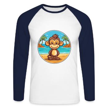 Monkey Watercolor Cartoon Kawaii Clipart Animal - Unisex Long Sleeve Baseball T-Shirt - white/navy - Front - Nik (191cm)