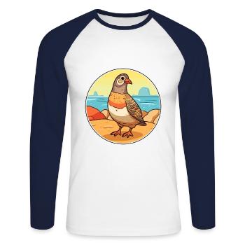 Perdrix aquarelle dessin animé Kawaii Clipart Animal - T-shirt baseball manches longues Homme - blanc/marine - Devant - Nik (191cm)