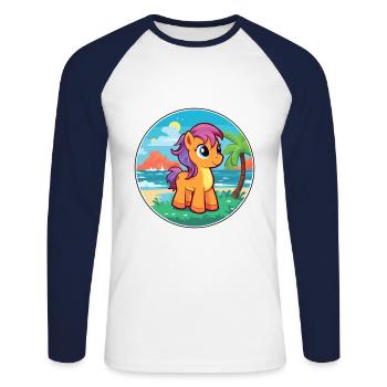 Ponny aquarelle dessin animé Kawaii Clipart Animal - T-shirt baseball manches longues Homme - blanc/marine - Devant - Nik (191cm)