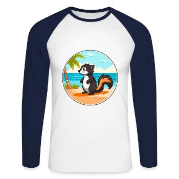 Skunk aquarelle dessin animé Kawaii Clipart Animal - T-shirt baseball manches longues Homme - blanc/marine - Devant - Nik (191cm)