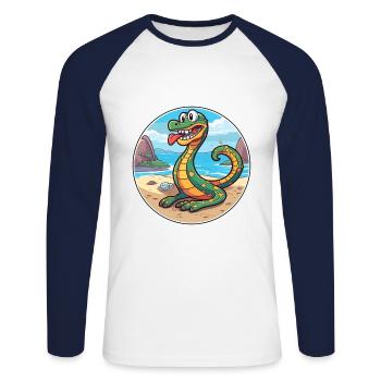 Schlange Aquarell Cartoon Kawaii Clipart Tier - Unisex Baseballshirt langarm - Weiß/Navy - Vorne - Nik (191cm)