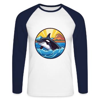 Orca Watercolor Cartoon Kawaii Clipart Animal - Unisex Long Sleeve Baseball T-Shirt - white/navy - Front - Nik (191cm)