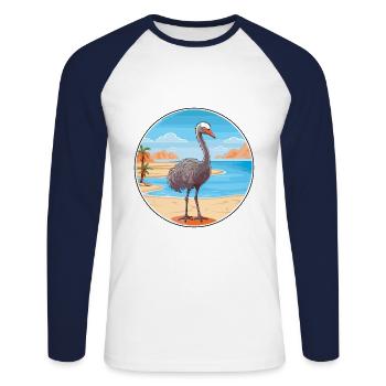 Strauß Aquarell Cartoon Kawaii Clipart Tier - Unisex Baseballshirt langarm - Weiß/Navy - Vorne - Nik (191cm)