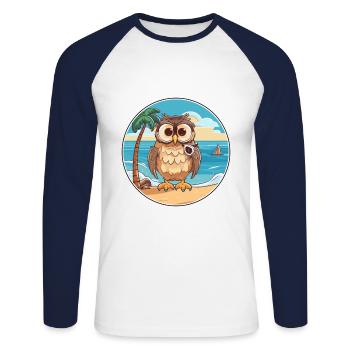 Eule Aquarell Karikatur Kawaii Clipart Tier - Unisex Baseballshirt langarm - Weiß/Navy - Vorne - Nik (191cm)