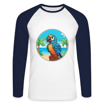 Parrot Watercolor Cartoon Kawaii Clipart Animal - Unisex Long Sleeve Baseball T-Shirt - white/navy - Front - Nik (191cm)