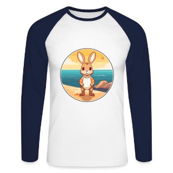 Rabbit Watercolor Cartoon Kawaii Clipart Animal - Unisex Long Sleeve Baseball T-Shirt - white/navy - Front - Nik (191cm)