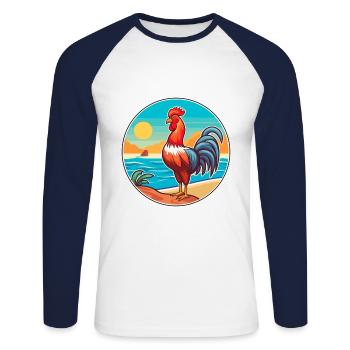 Hahn Aquarell Karikatur Kawaii Clipart Tier - Unisex Baseballshirt langarm - Weiß/Navy - Vorne - Nik (191cm)