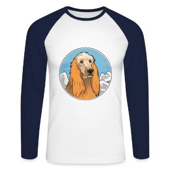 Afghan Hound Dog Breed Cartoon Kawaii Watercolor - Unisex Long Sleeve Baseball T-Shirt - white/navy - Front - Nik (191cm)
