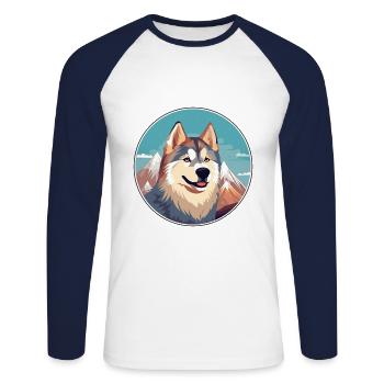 Alopekis Dog Breed Cartoon Kawaii Watercolor - Unisex Long Sleeve Baseball T-Shirt - white/navy - Front - Nik (191cm)