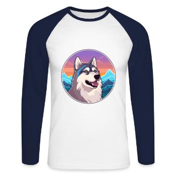 Alaskan Husky Hunderasse Cartoon Kawaii Aquarell - Unisex Baseballshirt langarm - Weiß/Navy - Vorne - Nik (191cm)