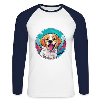 Alano Español chien race dessin animé Kawaii aquarelle - T-shirt baseball manches longues Homme - blanc/marine - Devant - Nik (191cm)
