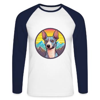 American Hairless Terrier Hunderasse Cartoon Kawaii - Unisex Baseballshirt langarm - Weiß/Navy - Vorne - Nik (191cm)