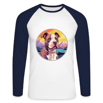 American Pitbull Terrier Dog Breed Cartoon Kawaii - Unisex Long Sleeve Baseball T-Shirt - white/navy - Front - Nik (191cm)