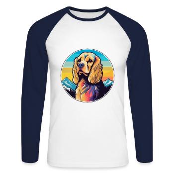 American Cocker Spaniel chien race Cartoon Kawaii W - T-shirt baseball manches longues Homme - blanc/marine - Devant - Nik (191cm)