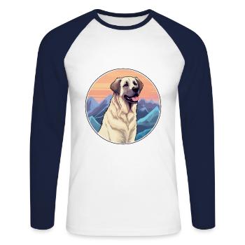 Berger anatolien chien race dessin animé kawaii waterc - T-shirt baseball manches longues Homme - blanc/marine - Devant - Nik (191cm)