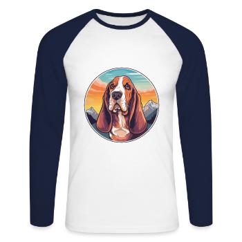 Basset Hound Dog Breed Cartoon Kawaii Watercolor - Unisex Long Sleeve Baseball T-Shirt - white/navy - Front - Nik (191cm)