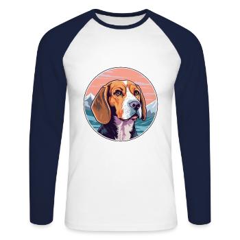 Beagle Dog Breed Cartoon Kawaii Watercolor - Unisex Long Sleeve Baseball T-Shirt - white/navy - Front - Nik (191cm)