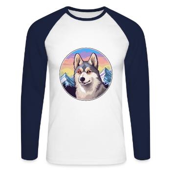 Alaskan Klee Kai chien race dessin animé Kawaii Watercol - T-shirt baseball manches longues Homme - blanc/marine - Devant - Nik (191cm)