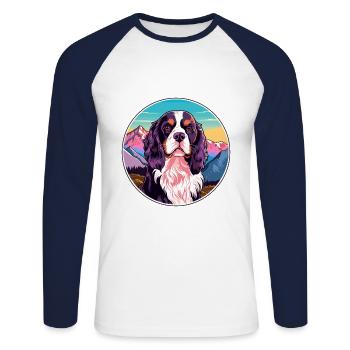 Alpine Spaniel Dog Breed Cartoon Kawaii Watercolor - Unisex Long Sleeve Baseball T-Shirt - white/navy - Front - Nik (191cm)