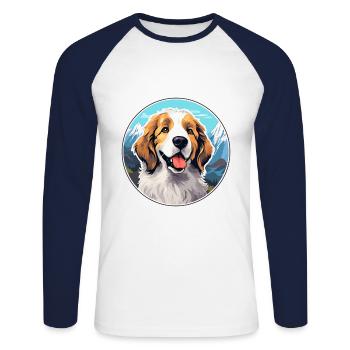 Ariegeois race de chien dessin animé kawaii aquarelle - T-shirt baseball manches longues Homme - blanc/marine - Devant - Nik (191cm)