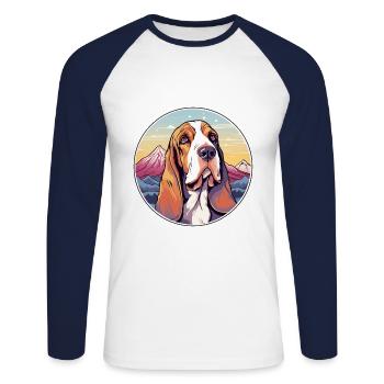 Artois Hound Dog Breed Cartoon Kawaii Watercolor - Unisex Long Sleeve Baseball T-Shirt - white/navy - Front - Nik (191cm)