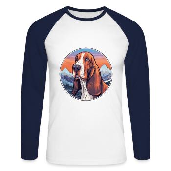 Basset Bleu de Gascogne Hunderasse Cartoon Kawaii W - Unisex Baseballshirt langarm - Weiß/Navy - Vorne - Nik (191cm)