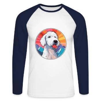 Bedlington Terrier chien race dessin animé Kawaii Waterc - T-shirt baseball manches longues Homme - blanc/marine - Devant - Nik (191cm)