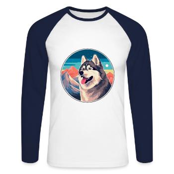 Alaska Malamute Hunderasse Cartoon Kawaii Watercol - Unisex Baseballshirt langarm - Weiß/Navy - Vorne - Nik (191cm)