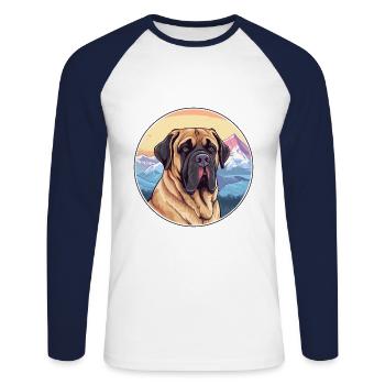 Alpine Mastiff Dog Breed Cartoon Kawaii Watercolor - Unisex Long Sleeve Baseball T-Shirt - white/navy - Front - Nik (191cm)