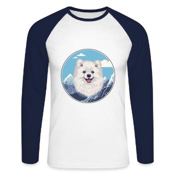 American Eskimo Dog Breed Cartoon Kawaii Watercolo - Unisex Long Sleeve Baseball T-Shirt - white/navy - Front - Nik (191cm)