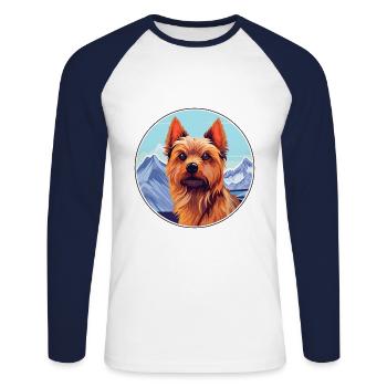Australian Silky Terrier Dog Breed Cartoon Kawaii - Unisex Long Sleeve Baseball T-Shirt - white/navy - Front - Nik (191cm)