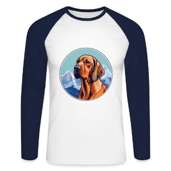 Bavarian Mountain Hound Dog Breed Cartoon Kawaii W - Unisex Long Sleeve Baseball T-Shirt - white/navy - Front - Nik (191cm)