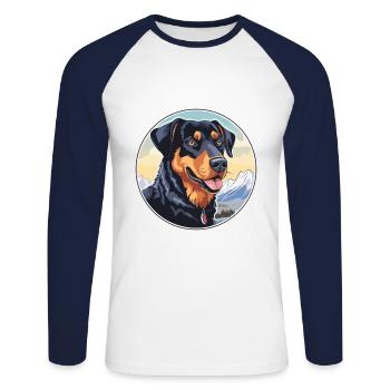 Beauceron chien race dessin animé Kawaii aquarelle - T-shirt baseball manches longues Homme - blanc/marine - Devant - Nik (191cm)