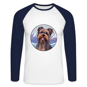 Griffon belge chien race Cartoon Kawaii Watercolo - T-shirt baseball manches longues Homme - blanc/marine - Devant - Nik (191cm)