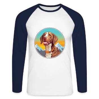 Chien d’arrêt belge race Cartoon Kawaii Watercolo - T-shirt baseball manches longues Homme - blanc/marine - Devant - Nik (191cm)