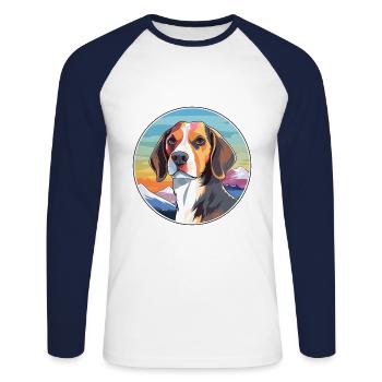 Beagle Harrier Hunderasse Cartoon Kawaii Aquarell - Unisex Baseballshirt langarm - Weiß/Navy - Vorne - Nik (191cm)