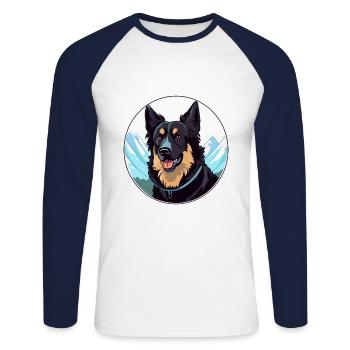 Belgische Groenendael Hunderasse Karikatur Kawaii Wasser - Unisex Baseballshirt langarm - Weiß/Navy - Vorne - Nik (191cm)