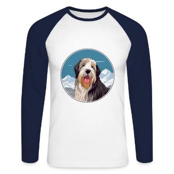 Barbu Collie chien race dessin animé Kawaii aquarelle - T-shirt baseball manches longues Homme - blanc/marine - Devant - Nik (191cm)