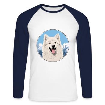 Berger Blanc Suisse Dog Breed Cartoon Kawaii Water - Unisex Long Sleeve Baseball T-Shirt - white/navy - Front - Nik (191cm)