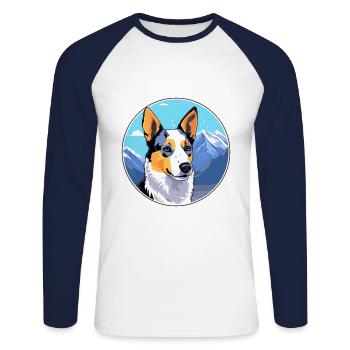 Blue Heeler Dog Breed Cartoon Kawaii Watercolor - Unisex Long Sleeve Baseball T-Shirt - white/navy - Front - Nik (191cm)