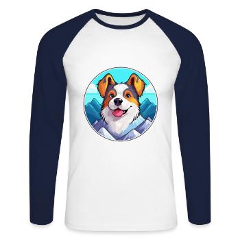 Billy Dog Breed Cartoon Kawaii aquarelle - T-shirt baseball manches longues Homme - blanc/marine - Devant - Nik (191cm)