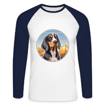 Bluetick Coonhound Dog Breed Cartoon Kawaii Waterc - Unisex Long Sleeve Baseball T-Shirt - white/navy - Front - Nik (191cm)