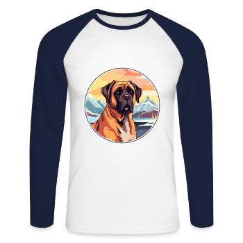 Boerboel Dog Breed Cartoon Kawaii Watercolor - Unisex Long Sleeve Baseball T-Shirt - white/navy - Front - Nik (191cm)