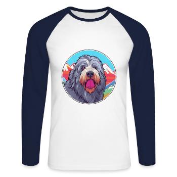 Bergamasco Berger Chien Race Cartoon Kawaii Eau - T-shirt baseball manches longues Homme - blanc/marine - Devant - Nik (191cm)